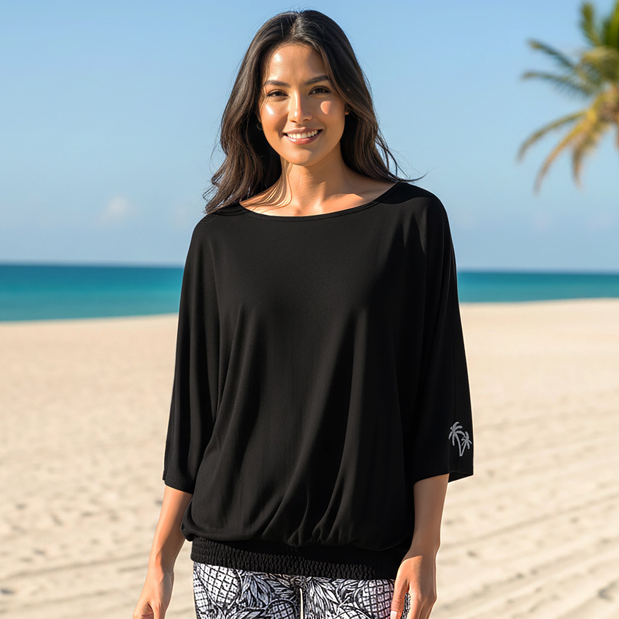 ナニプア ドルマンスリーブTシャツ 刺繍 パームリーフ [DT-200]