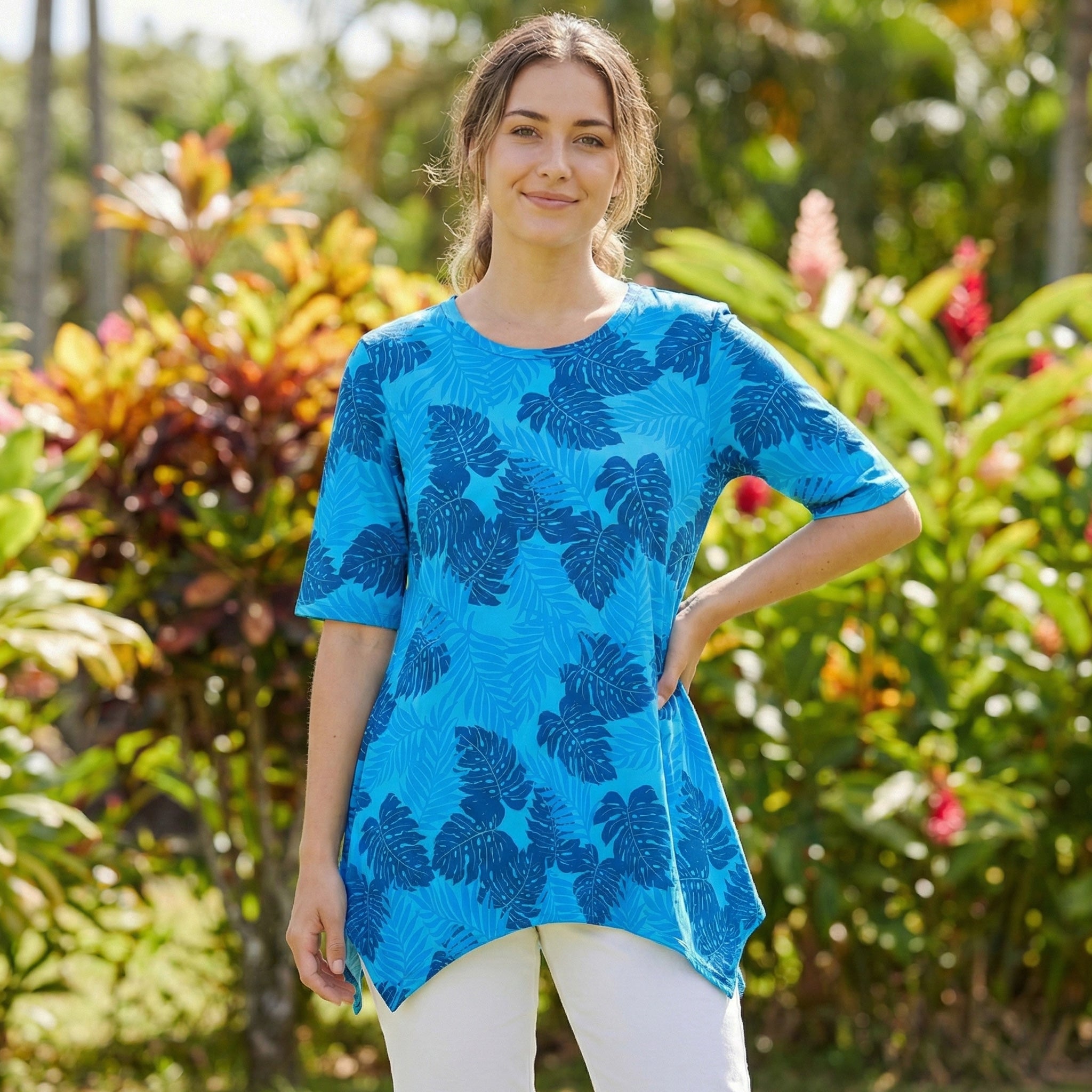 半袖チュニック モンステラ&パームリーフ [TU-2410]