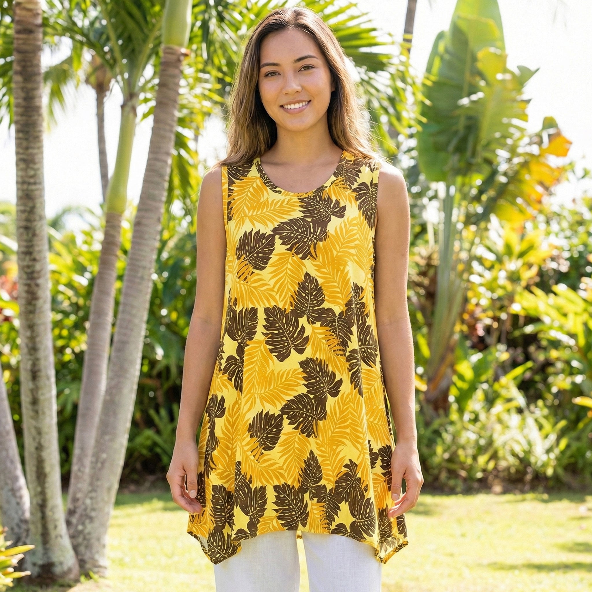 ノースリーブチュニック モンステラ&パームリーフ [TU-2440]