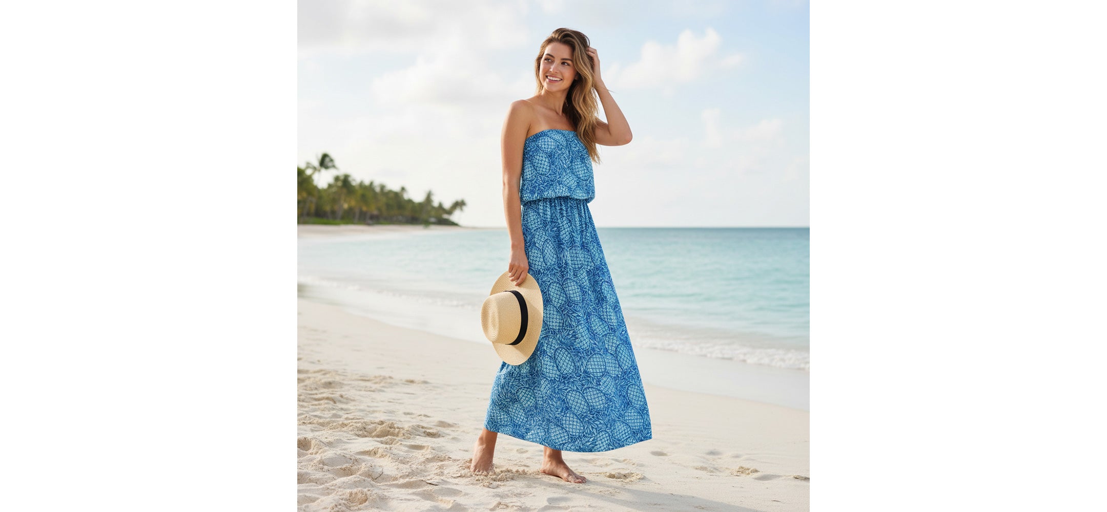 ナニプア ブラウジングベアトップワンピース パイナップル